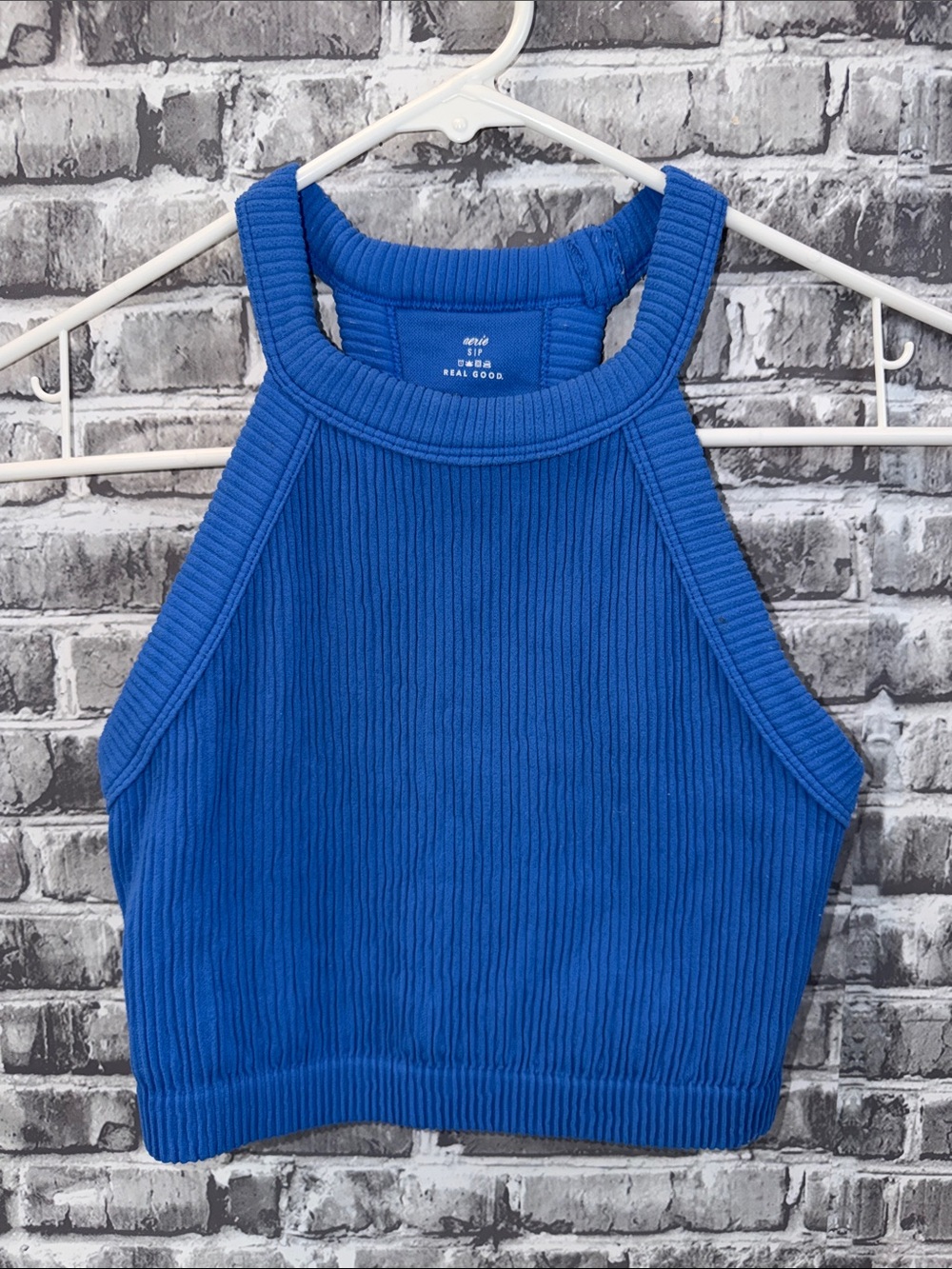 aerie Royal Blue Ribbed Halter Crop Tank